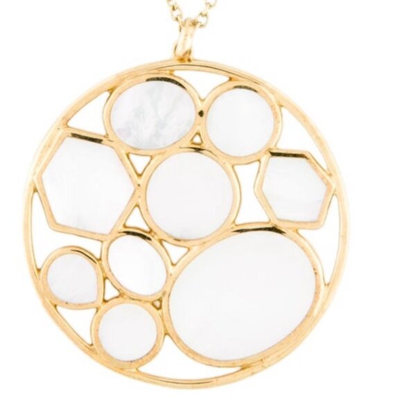 IPPOLITA 18K 750 YELLOW GOLD MOTHER OF PEARL CLUSTER PENDANT NECKLACE - Picture 1 of 9